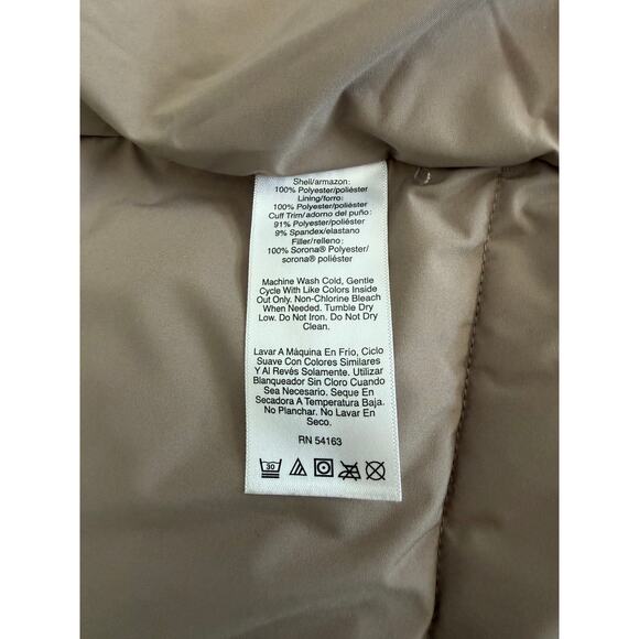 DKNY Tan Beige Long Puffer Coat Size Small Warm Winter Outdoors - Picture 10 of 13